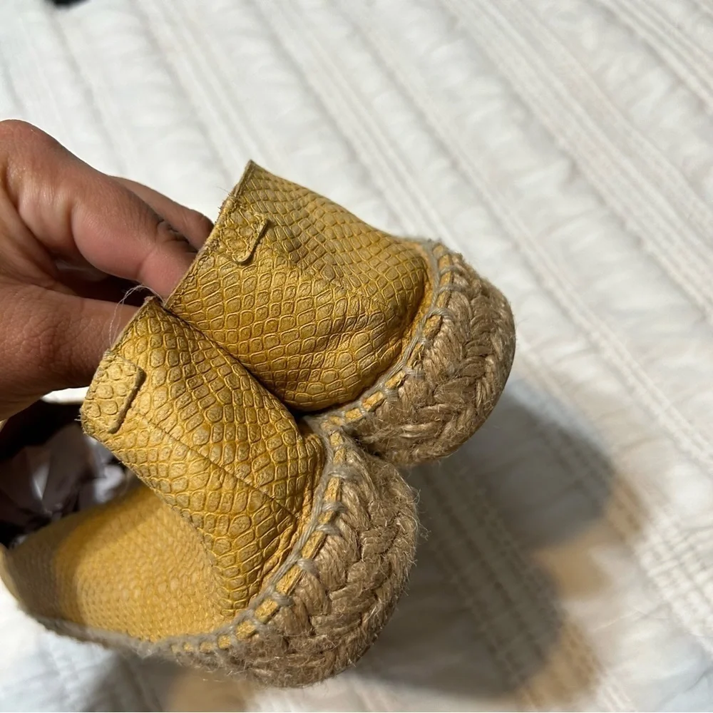 Steven Yellow Leather Espadrille Flats Snake Skin Texture​​